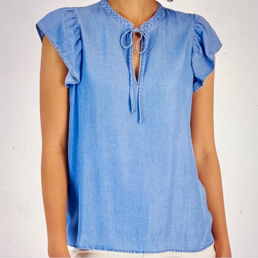 Style & Co Women׳s Blue Chambray Flutter Sleeve Top Size XL NWOT - Picture 3 of 10